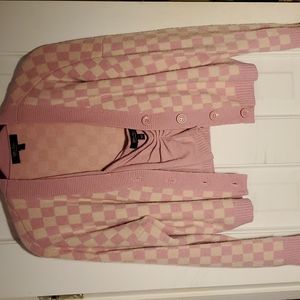 Pink Cropped Checkered Sweater Set